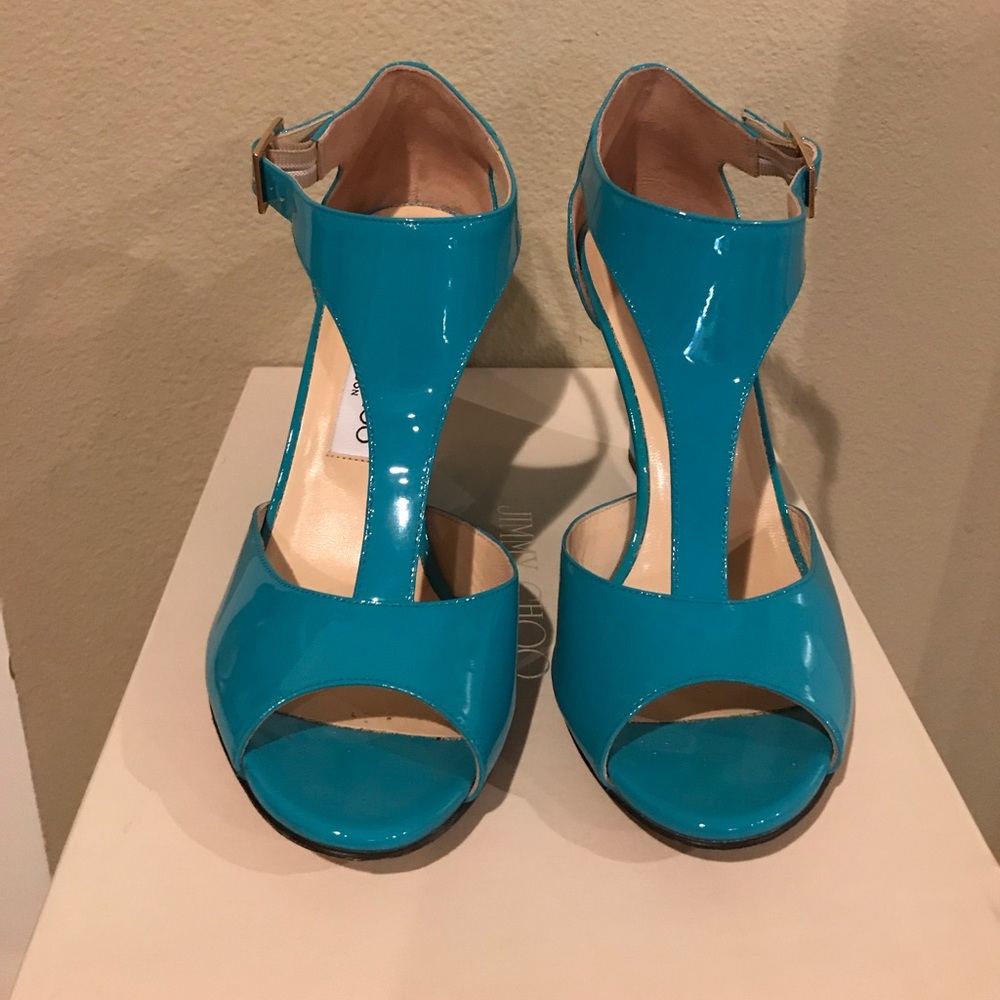 Jimmy Choo Blue Patent Leather Wedges